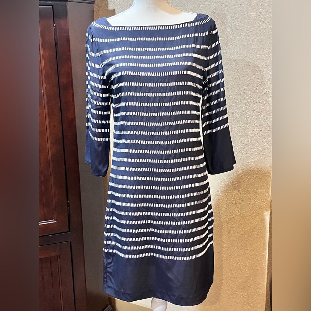Tory Burch 100% Silk and White Sequined Striped Dress